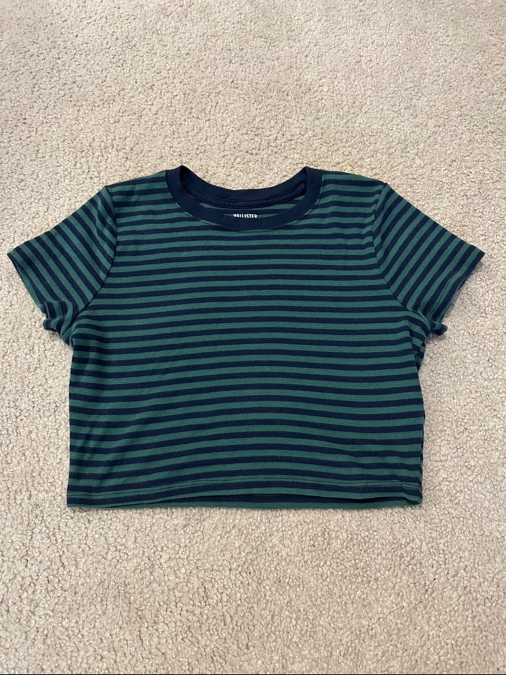 Hollister Navy & Green Striped Crop Baby Tee